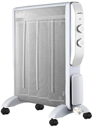 Radiateur mica Manteau 2000 W avec 4 éléments. Blanc/argenté, 2 puissances, anti-basculement et témoin. Thermostat réglable, dimensions : 61,5 x 56 x 26,5 cm. Chaleur et confort dans votre maison.