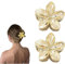 Gold Blumen Haarklammern groß 2Stk - 8 cm XXL-Haarspangen, Metallic-Haarklipse Damen Mädchen Haarschmuck, Hair Claw Clip - Hawaii Blume Spange, Zöpfe Schmuck, Klauenclip - Clean Girl Accessoires