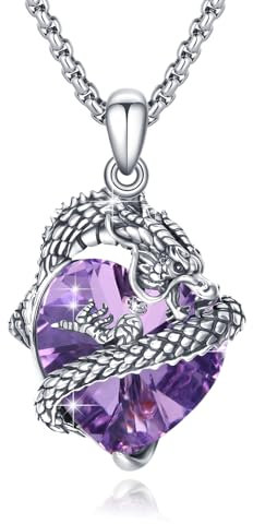YEESIA Drachen-Halskette für Damen, 925er-Sterlingsilber, Amethyst-Drachen-Anhänger-Halskette, Retro-Drachen-Schmuck, Geschenk für Frauen