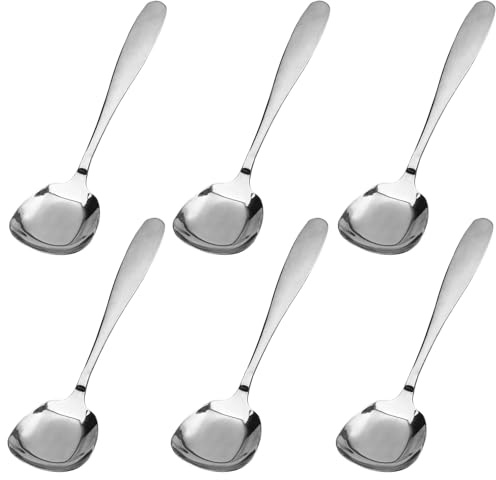 Chihutown 6 Pieces Square Soup Spoons, 6.69 Inch Dessert Spoons, Stainless Steel, Korean Style Square Sugar Spoon, Measuring Spoon