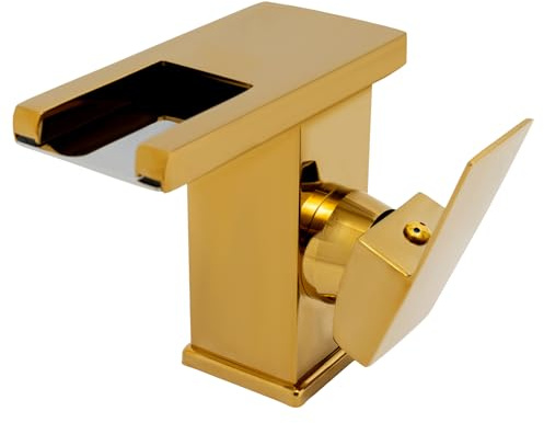 Badewasserhahn Wasserfall-Wasserhahn Wasserhahn 3 Farben LED Licht für Küchen Badezimmern Toiletten Badewannen 12.5 * 12.5 * 6CM Gold