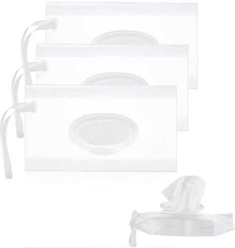 DLPRK 3 pièces Distributeurs de Lingettes Humides Portables, Réutilisables, Garde les Humides, Porte-Pochette de Voyage Personnel Rechargeable, boite a humides, pochette bébé, Style Transparent