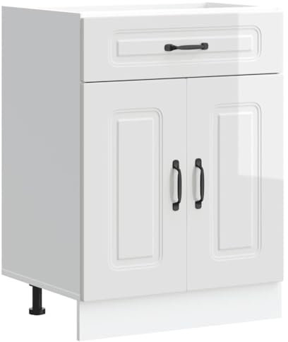 vidaXL Küchenunterschrank Kalmar Hochglanz-Weiß Holzwerkstoff, Spülenunterschrank, Schrank Küche, Lagerschrank, Unterschrank für Küche, Küchenzeile
