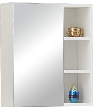 ZBAOLTO Badezimmerschrank mit Spiegel, Spiegelschrank Weiß, Spiegelschränke fürs Bad Mirror Cabinetmit 1 Tür 5 Regale, Spiegelschrank Bad für Badezimmer, Bathroom Cabinet 45x17x52cm