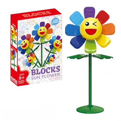 JVAVNE Creator Rainbow Sunflower Plant Building Blocks Set, Smiley Face Flower with 2 Emotions Building Model Kit, 145+ PCS Artificial Flower Floral Building Toy Gift Home Decor for Adults Kids