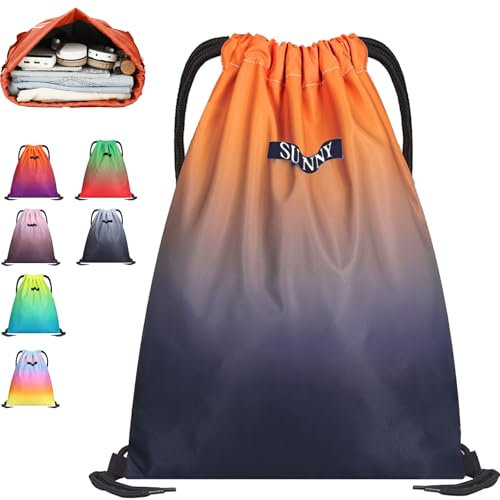 AUNGKWANG Turnbeutel mit Kordelzug, Farbverlauf Verstellbar Sportrucksack, Rucksack Beutel Faltbar, Mode Sport Rucksäcke, Wasserdicht Rucksack für Damen Herren Junior (Schwarzorange)
