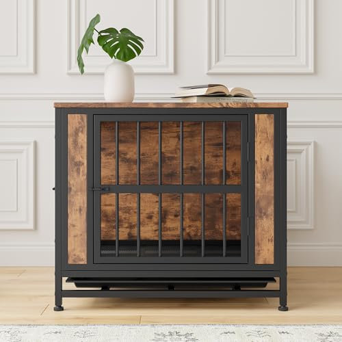 VECOCHO Dog Crate Furniture,Wooden Dog Kennel Indoor,Heavy Duty Dog Cage with Removable Tray, Dog House Double Doors Pet Puppy Crate Side End Table for Small/Medium Dogs, Chew-Resistant,Black