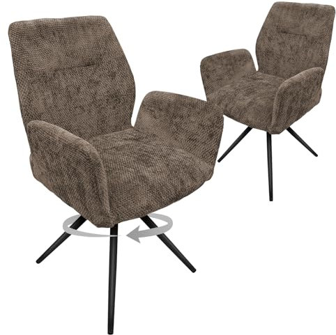 HOMELUX Esszimmerstühle Drehbar 2er Set, Stühle Esszimmer, Küchenstuhl, bis 110 kg Belastbar, Polsterstuhl mit Metallbeine und Rückenlehne für Esszimmer Küche, Braun