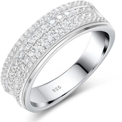 SweetJew Mens Moissanite Wedding Band 88 Round Cut 4 Rows of D Color VVS1 Clarity 925 Sterling Silver Promise Ring Engagement Band Gifts for Him Size 11