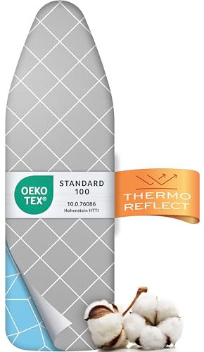 Housse de planche à repasser Timbley Turbo 140x40 – Réfléchit la chaleur pour un repassage rapide – Montage facile avec élastique – 2x rembourrage confort & OEKOTEX100 | Fabriqué en EUROPE | Taille XL