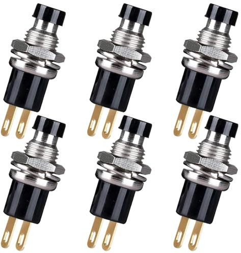 6pcs 7mm Mini Druckschalter & Taster ON/OFF Selbstsichernd 2Pin Runddesign für Auto & DIY-Projekte AC 250V/1.5A 125V/3A Schwarz