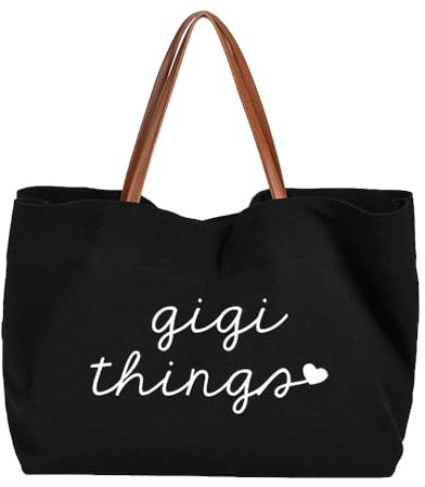 TOEECY Umweltfreundlich Baumwolltasche 48x30cm Stilvoller Shopper Damen Einkaufstasche mit Leder Langem Henkel Perfekte Tasche als Tote bag Stofftasche Schwarz