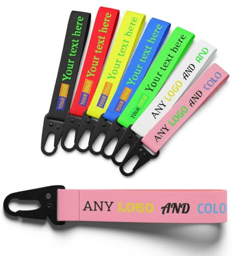 Porte-clés en tissu personnalisable avec logo et texte – 8 couleurs vives, mousqueton robuste, pour clés, sacs, cadeaux ou accessoires personnalisés (PINK)