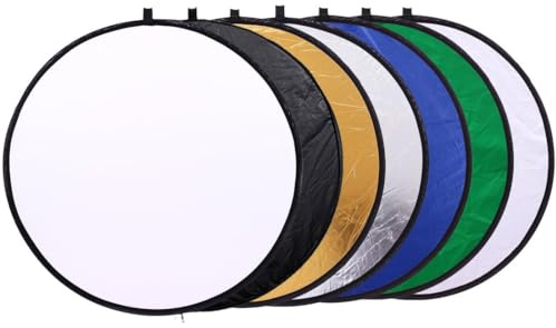 REFLEX CAMERA 7-in-1 Photography Reflector – Translucent/Silver/Gold/White/Black/Blue/Green – Light Diffuser & Chroma Key Background Kit with Carrying Case ((80cm/31in))