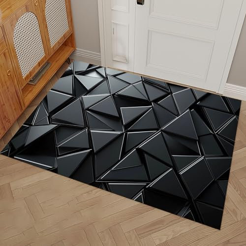 Zerbino Trappola Sporco 60x90cm, Grigio Scuro Triangolo Tappetino Antiscivolo Lavabile in Lavatrice, Moderno Astratto Zerbini d'Ingresso Morbide Assorbenti per Cane, Ingresso, Porta
