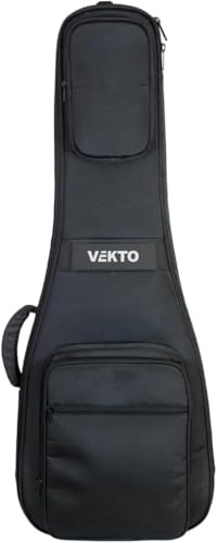 VEKTO 38 mm gepolsterte Tasche für Konzertgitarre, wasserdicht, 1000D Oxford, weiche Tasche mit dicker Polsterung, zwei Schultergurten, große Tasche, Rückenaufhängerschlaufe, Nackenstütze schwarz