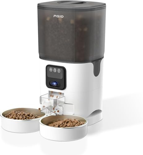 PGID 7L Automatic Pet Feeder with 1080P HD Wide Angle Camera, Smart WiFi Function, App Controlled, Night Vision Feature, Two-Way Audio, Suitable for Cats and Dogs.