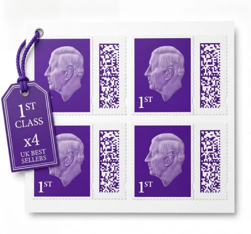 1st Class Stamps (4 Pack) – Genuine Barcoded – Self-Adhesive UK Letter Postage – Official 1st Class Postage Stamps (Total 4) | UK BEST SELLERS