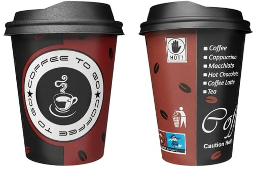 Made in DE 100 x 90mm Kaffeebecher 300ml Pappbecher Coffee to go mit Deckel | 0,3 L, 12oz Becher Tee Cup, Hochwertig, Hitzebeständig