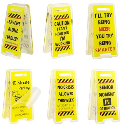 6 Pcs Desk Decor Funny Sign Clips Novelty Gifts for Colleagues, Mini Funny Desk Accessories Office Decoration Sign Ornament Plaque Answer Rates Leave Me Alone I'm Busy