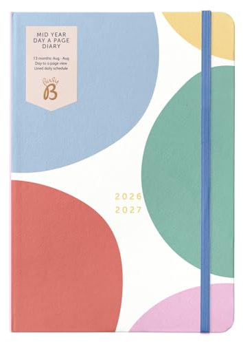 Busy B A5 Akademischer Tagesplaner Aug 2026–Aug 2027 – Kalender mit Tagesansicht, To-do-Listen, Notizseiten, 3 Steckfächern, Stundenplänen, Stiftschlaufe & Gummibandverschluss – Bunte Tupfen