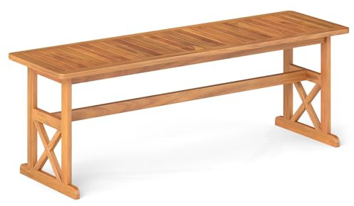 COSTWAY Gartenbank Holz Wetterfest, 3-Sitzer Sitzbank ohne Rückenlehne, Holzbank bis 360 kg belastbar, Balkonbank aus Akazienholz, Bank für Garten, Balkon, Terrasse, 130 x 35 x 45 cm