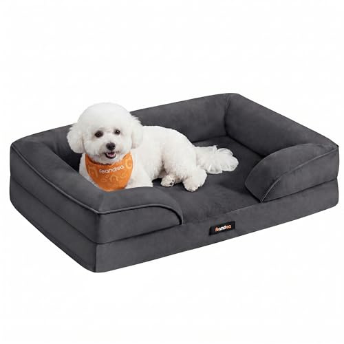 Feandrea Orthopädisches Hundebett, Hundekissen, 76 x 51 x 16 cm | erhöhter Rand, Schwamm, Bezug abnehmbar, waschbar, rutschfest, schiefergrau, BLOMFY Kollektion PGW321GN01