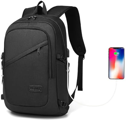 Kono Sac à Dos Ordinateur Portable 15,6 Pouces Imperméable Antivol avec Port USB, Sac à Dos PC Portable Voyage Affaires Collège pour Homme Femme (Noir-A)