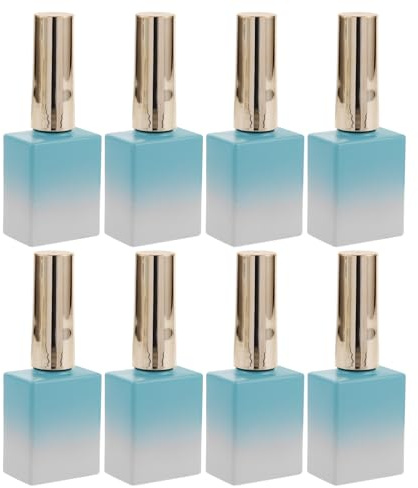 VOSAREA 8Pcs Glass Sample Bottles Nail Varnish Bottle with Brush Caps 11.7Ml round Refillable Empty Nail Gradient Color Design Even Application for Professional Salons and Personal Use