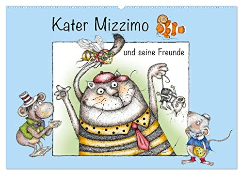 Kater Mizzimo und seine Freunde (Wandkalender 2026 DIN A2 quer), CALVENDO Monatskalender: Kolorierte Federzeichnungen voller Spaß und Abenteuer (CALVENDO Spass)