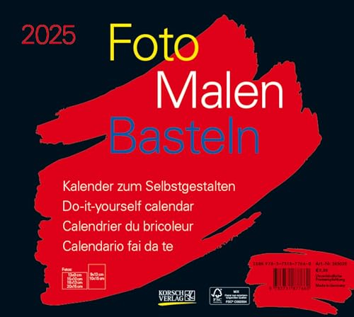 Foto-Malen-Basteln Bastelkalender quer schwarz 2025: Fotokalender zum Selbstgestalten. Do-it-yourself Kalender mit festem Fotokarton. Format: 24 x 21,5 cm