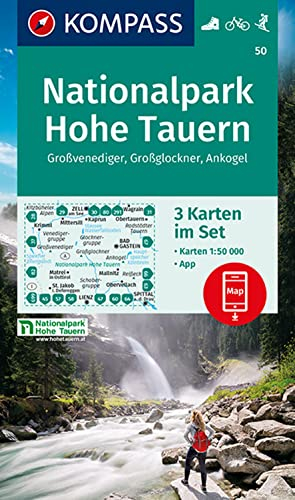 KOMPASS Wanderkarten-Set 50 Nationalpark Hohe Tauern, Großvenediger, Großglockner, Ankogel (3 Karten) 1:50.000: inklusive Karte zur offline Verwendung in der KOMPASS-App. Fahrradfahren. Skitouren.