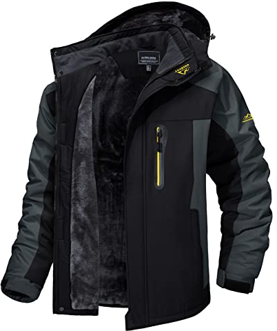 MAGCOMSEN Waterproof Jacket Mens Warm Fleece Jackets Winter Hiking Jacket Men Windproof Outdoor Climbing Rain Coat Hoodies Black