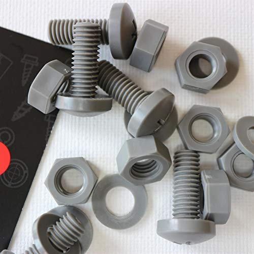 20 x Vis à tête cylindrique Polypropylène Grises (PP) Ecrous et boulons en plastique, M8 x 20mm, Rondelles, acrylique, résistant à l'eau, anti-corrosion