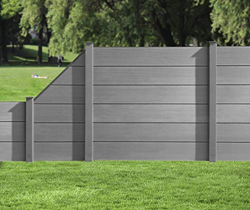 HORI® WPC-Zaun XXL l Sichtschutz-Zaun, Steckzaun, Gartenzaun Komplettset l beidseitig glatt I 7x Quadratisch + 8x Pfosten I zum einbetonieren I braun