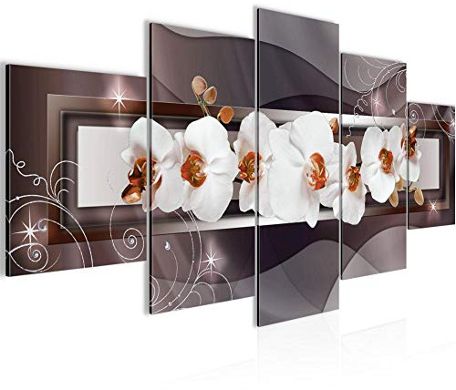 Runa Art Bild Wohnzimmer Schlafzimmer Blumen Orchidee 5 Teilig Abstrakt Braun Beige Wandbilder auf Vlies Leinwand 206453a