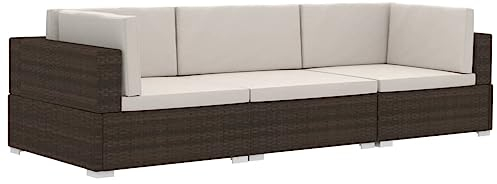 vidaXL Garten Sofagarnitur 3-TLG. mit Auflagen 3er Sofa Couch Lounge Gartensofa Gartenmöbel Sitzgruppe Rattansofa Poly Rattan Braun