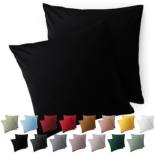 Blumtal Kissenbezug 80 x 80, 2 Stück - Oeko-TEX zert. Kissenbezüge 100% Mikrofaser in extra weich & waschmaschinenfest - Bezug Kissen 80x80 Schwarz