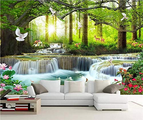 Benutzerdefinierte Tapete 3D Foto Wandbild Einfache Freizeit Grüner Baum Wald Wasserfall Landschaftswerkzeug Tapete Papel De Parede-350Cmx245Cm