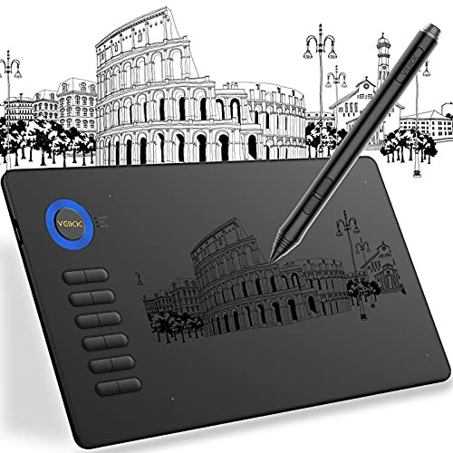 VEIKK Tavoletta Grafica 12 Tasti di Scelta Rapida, con Stilo di Sensibilità a 8192 Livelli, Tavolette Grafiche 10 x 6 Pollici Compatibile con Windows/Mac/Linux