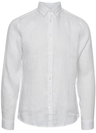 CASUAL FRIDAY CFAnton Herren Freizeithemd Hemd Basic Leinenhemd Button-Down-Kragen Regular Fit, Größe:L, Farbe:Bright White (110601)