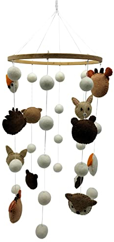 Baby Mobile aus Filz, fairer Handel, nachhaltige Deko aus Filz, Babyzimmer Deko für Mädchen & Jungen, zum Aufhängen über Wickeltisch Babybett Laufstall - Waldtiere