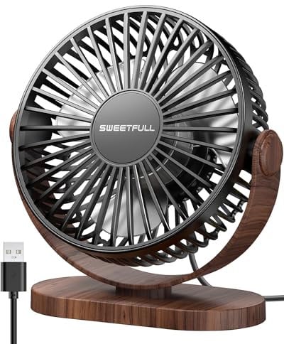 SWEETFULL Desk Fan, Small USB Desk Fan Silent, 3 Speeds Portable Personal Desktop Fan, Dual 360° Adjustment Mini Fan, Quiet Operation for Home,Office,School and Outdoor (Black)