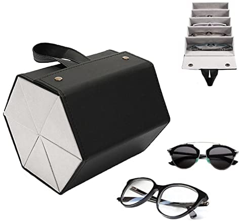CHENKEE Scatola Portaoggetti Occhiali da Sole, Scatola Portaoggetti Occhiali 6 Scomparti Organizzatore per Occhiali Sole Custodia Occhiali in Pelle Occhiali Organizer da Viaggio (Nero)