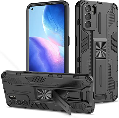 Btstring Hülle kompatibel mit Oppo Reno 6, Militär Standard Cover Case Standfunktion Handy Hüllen -Schwarz