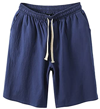 QWUVEDS Herren-Baumwoll-Leinen-fünfteilige Hose, lässig, einfarbig, locker, Jugend, japanische, Retro, atmungsaktive Shorts Lose Shorts Herren