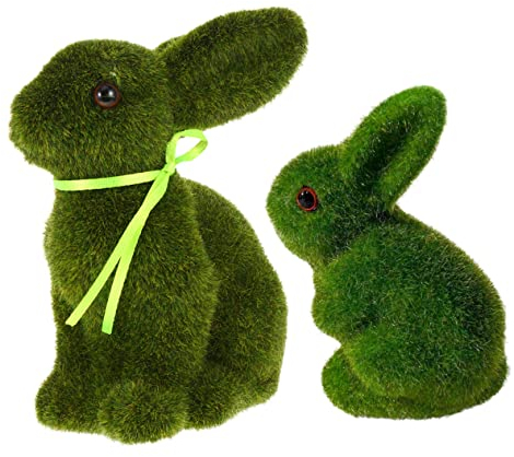 LABRIMP 2st Osterdekoration Hasenstatue Ostermooskaninchen Osterhasen Dekoration Kunstrasen Hase Rasengraskaninchen Mooshase Falscher Hase Bedecktes Kaninchen Puppe Kunstrasen Tier
