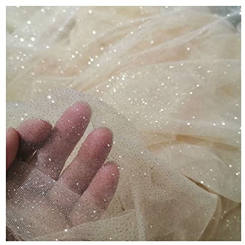 SHTGOI Glitzernder Stoff 1Yard * 150 cm Tüllstoff Meterware Tüll Spitze Stoff Netzstoff Glitzer Garn Tüll Deko Stoffe für DIY Handgemachte Hochzeitskleid Fotografie Hintergrund Champagner
