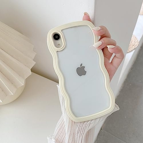 QLTYPRI Kompatibel mit iPhone X Hülle, iPhone XS Transparent Handyhülle Aesthetic Curly Case Frauen Mädchen Girls Süßes Wellen Design Silikon TPU Bumper Schutzhülle - Gelb