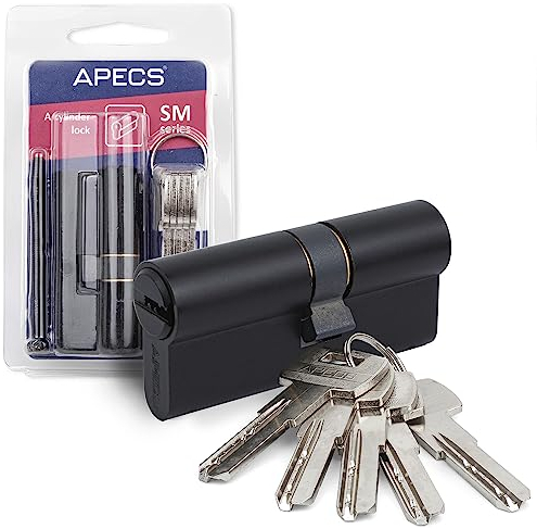 Schliesszylinder Von Beiden Seiten Schliessbar APECS Zylinderschloss Profilzylinder Schwarz 100 (45/55) mm fur Türschloss Haustür mit 5 Schlüsseln Modell SM-100(45/55)-BLM